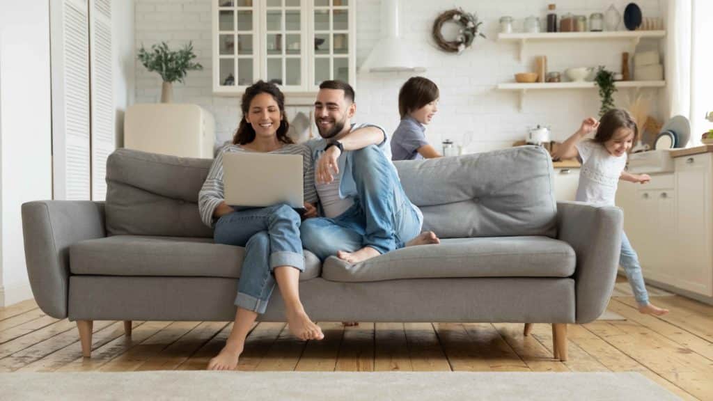 family enjoying warm living room