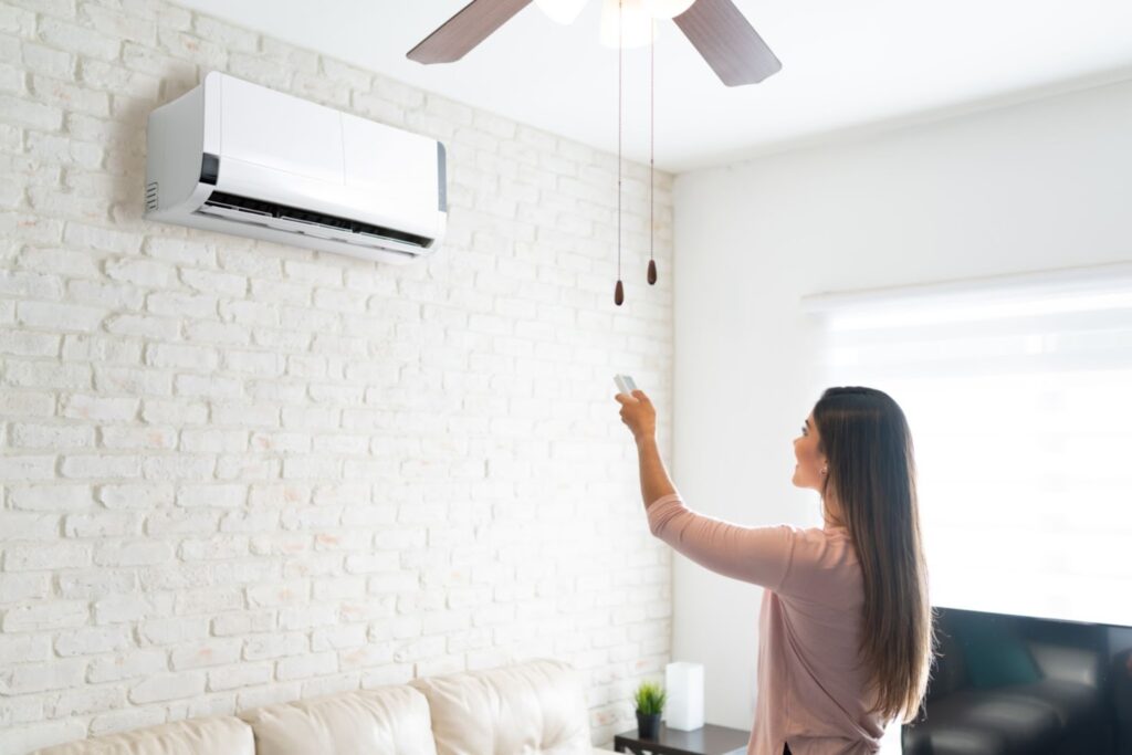 woman using mini split ac system